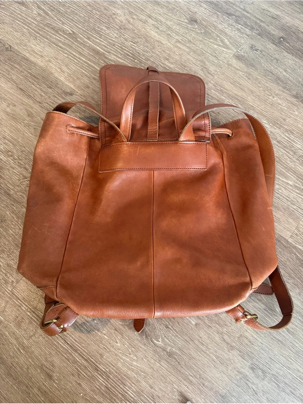 Madewell Cognac Brown Leather Drawstring Backpack Rucksack Boho Minimalist